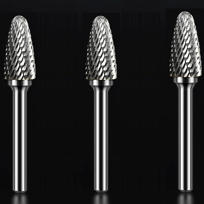 Carbide Burr Set 1/4" Shank SF-5 Die Grinder Bits Tungsten Double Cut Burr Bits (1/2" Cutter Dia X 1" Cutter Length) for Die Grinder Kits Metal Grinding Drilling Polishing (3pcs)
