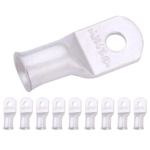 SELTERM 10pcs 3/0 AWG-5/16 Stud Tinned Copper Wire Lugs, Heavy Duty Battery Cable Ends,000 Gauge Ring Terminals, UL Battery Lugs Marine Grade Copper Eyelets Electrical Battery Terminal Connectors