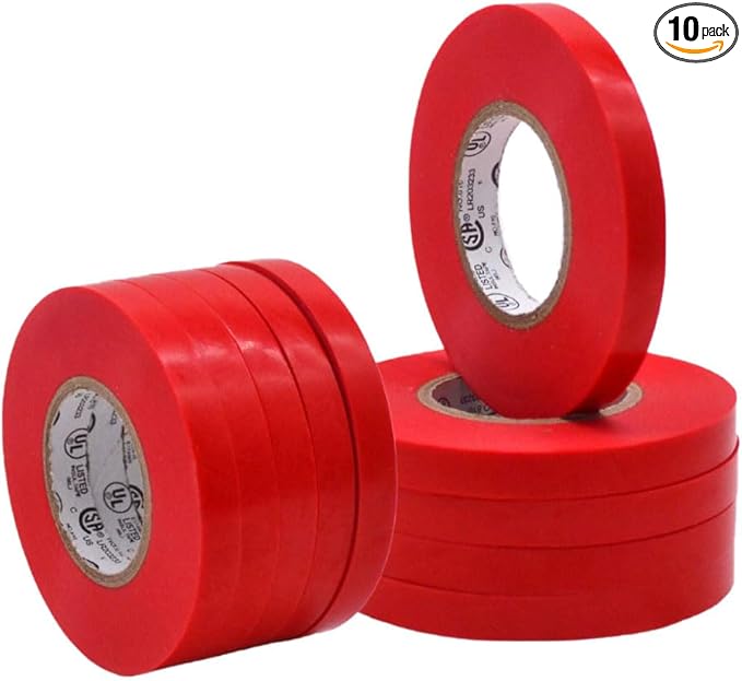 WOD ETC766 Professional Grade General Purpose Red Electrical Tape UL/CSA Listed core. Vinyl Rubber Adhesive Electrical Tape: 3/8 inch X 66 ft - Use at No More Than 600V & 176F (Pack of 10)