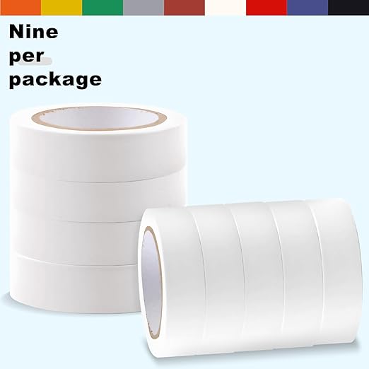 Romeda 9 Pack Electrical Tapes, Electrical Tape Water, Sun, and Oil Resistant, Electrical Tape is Suitable for Most Domestic, Commercial, and Industrial environments - White