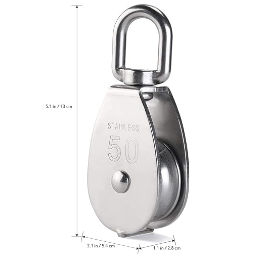 Rocaris 4 Pack M50 Single Pulley Snatch Block Lifting Crane Heavy Duty Swivel Hook 304 Stainless Steel, 3/8" Rope x 2" Sheave, 880lbs Load