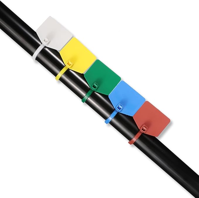 4 in Marker Nylon Cable Ties, Plastic Water Proof Tags, Self-Locking Written-on Cable Marker, Security Seals Label for Cabling, Wire Marking Label, Shipping Hanging Tags - Red/ 100pcs