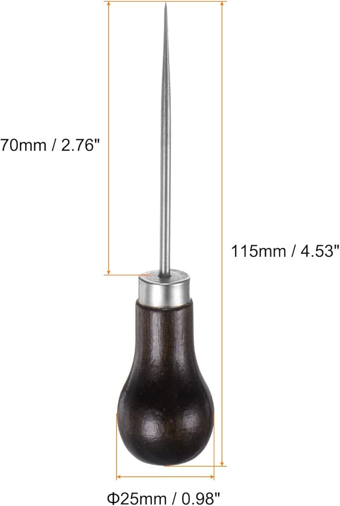 HARFINGTON 5pcs Handwork Sewing Awl Single Gourd Awl Leather Punch Hole Tool with Wooden Handle Scratch for Broken Wire Make Mark Drilling Stitching Repair and DIY Handmade, Dark Brown