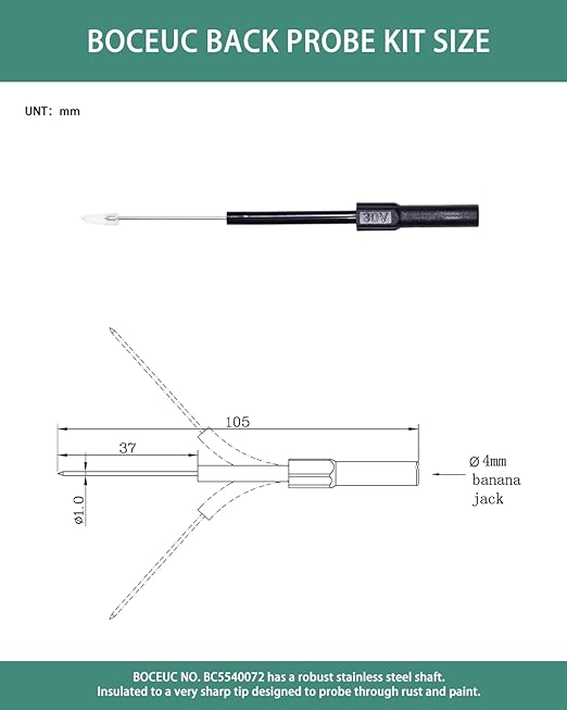 Back Probe Kit, 4 PCS Flexible Back Probes Automotive Diagnostic Test Repair Tools for Car Electrical and Multimeter Testing