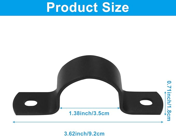 12Pcs Black Pipe Strap, 1 Inch Metal Pipe Clamp Rigid Conduit Clamp, 2 Hole U Bracket for Pipe Fixing/Plumbers(Inside Diameter: 3.5cm)