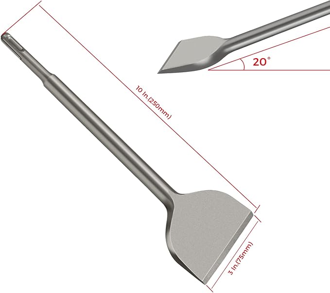 SDS Plus Chisel, 3-inch Wide Cranked Angled Bent Tile Removal Chisel for Concrete, Home Improvement, Floor and Wall Grooving, Compatible with SDS-Plus Tools (3”X10”)