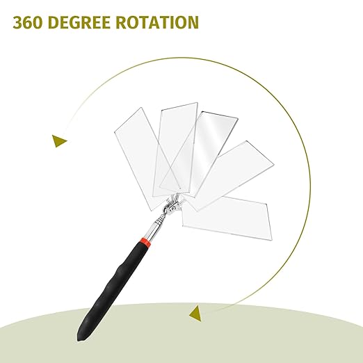 Telescoping Inspection Mirror Rectangle Telescopic Mechanic Mirror Extendable Machine Tool Long Inspection Mirrors for Checking Vehicle Condition (30.71 Inch Mirror Stick)