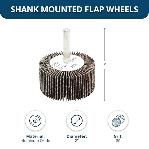 Benchmark Abrasives 2" x 1" Aluminum Oxide Flap Wheel with 1/4" Shank Mounted, Perfect for Woodworking Grinding Polishing Rust Paint Removal (10 Pack) - 80 Grit