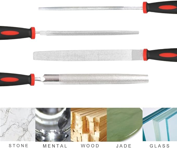 YKLP 8inch Diamond Coated File Plastic Handle Hand Tools for Grinding on Glass, Stone, Marble, Rock, Bone (4 Pcs)