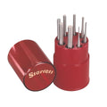 Starrett Drive Pin Punch Set with Knurled Grip and Round Red Plastic Box - 4" Length, 1/16", 3/32", 1/8", 5/32", 3/16", 7/32", 1/4", 5/16" Punch Diameter - Set of 8 - S565WB
