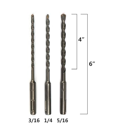 3PCS Rotary Hammer Drill Bits, SDS Plus Shak, 3/16", 1/4" 5/16" (3/16"x4", 1/4"x4", 5/16"x4")