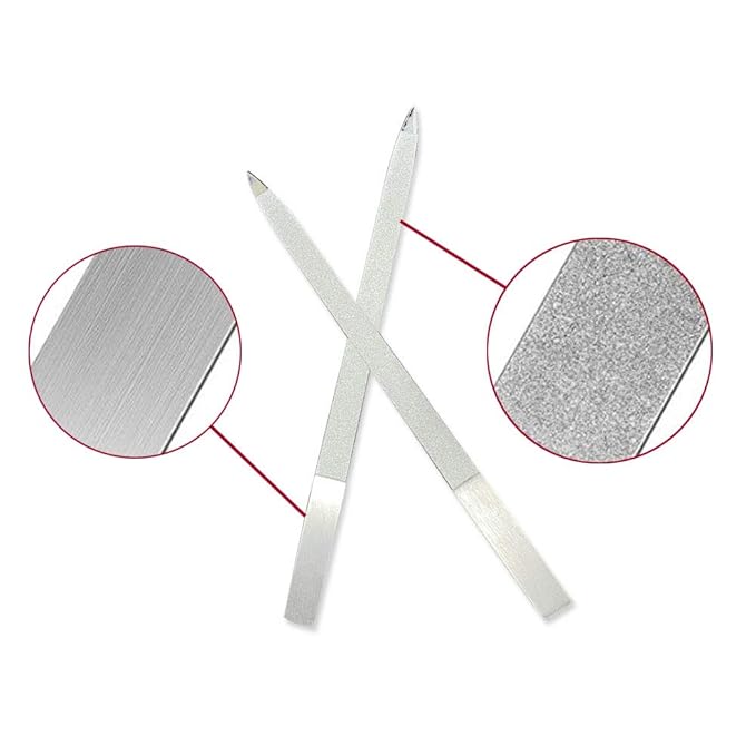 2 PCS Diamond Nail File Double Sided Metal Fingernail Manicure Files for Polish Nail, Removes Nail Ridges 7 Inches
