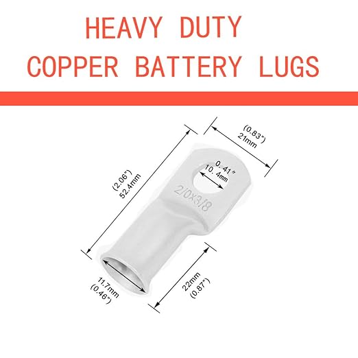 25Pcs 2/0 AWG 3/8"(M10) Stud Tinned Copper Ring Terminals Battery Cable Ends Wire Lugs 2/0 Gauge Battery Cable Lugs Heavy Duty Cable Lugs Bare Copper Eyelets Tubular Ring Terminal Connectors