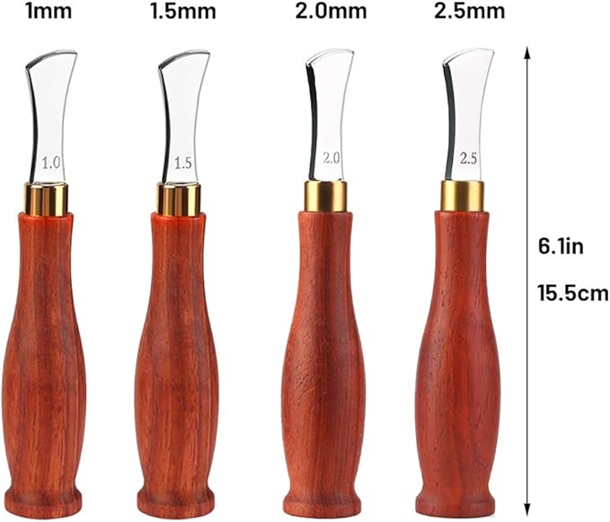 UOOU 4 PCS Leather Edge Creaser,1.0/1.5/2.0/2.5mm Professional Leather Tool,Edge Creaser Stainless Steel Red Wood Handle Tool for Beginners DIY Leather Craft