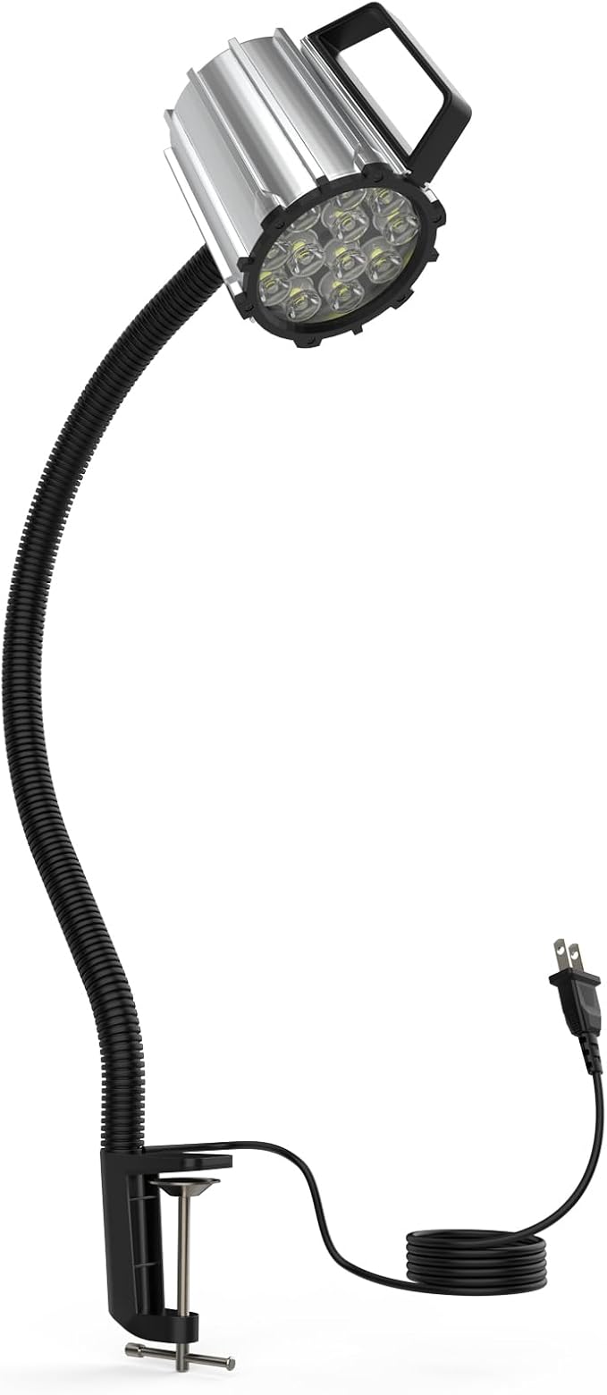 Clamp Light, 18W Machine Light, 1800 Lumens Flexible Lathe Work Light for CNC Milling Machine Drill Press Lighting (clamp Base)