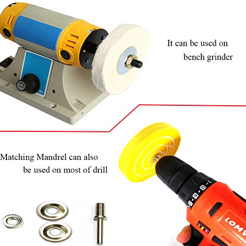 SCOTTCHEN 3 Inch Ultra fine Cotton 1 Treated Yellow Cotton 1 Fine Cotton 1 Buffing Polishing Wheel 2/5 inch Arbor Hole for Mini Bench Grinder with one 1/4" Shank for Drill