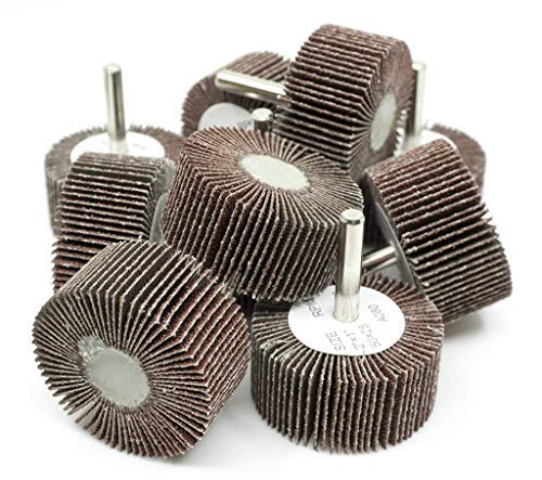 Benchmark Abrasives 2" x 1" Aluminum Oxide Flap Wheel with 1/4" Shank Mounted, Perfect for Woodworking Grinding Polishing Rust Paint Removal (10 Pack) - 120 Grit