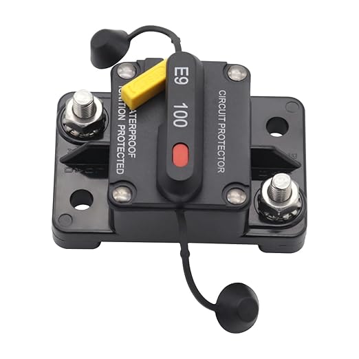 100 Amp Marine Circuit Breaker, Waterproof Manual Reset Switch, 12V-48V DC Circuit Breaker, 3/8" Studs, for Boat Trolling Motor/Marine ATV/Battery/Solar System（100A）