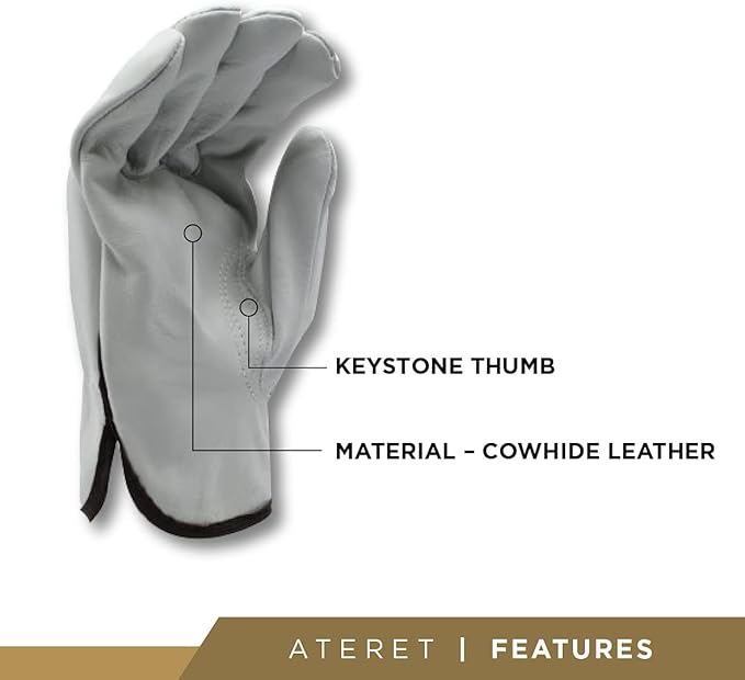 ATERET 24 Pairs Small Heavy Duty Durable Cowhide Leather Work Gloves I Driver Gloves for Truck Driving, Warehouse, Gardening, Farming