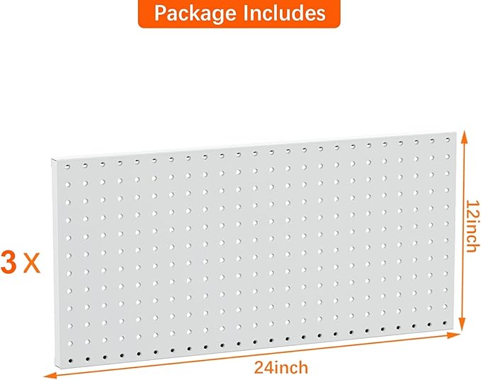 TORACK 3Pcs Metal Pegboard Panels(12x24 inch) for Wall Garage Utility Tools Storage Pegboard for Workbench, Modular Peg Board Tool Organizer Boards(Pack of 3, Grey)
