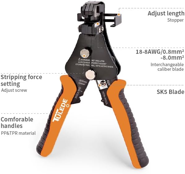 Automatic Wire Stripper, 3 in 1 Stripper/Cutter/Crimping Heavy Duty Multi-function Wire Strippers Tool for 8-18 AWG Electrical Wire, 7 Inch