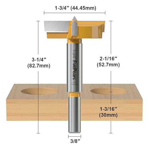 FIVEPEARS 1-3/4 inch Carbide Tipped Forstner Bit, 3/8 inch Shank, 2 Count, Hole Opener Hinge Hole Cutter for Woodworking, Plastic, Plywood Products