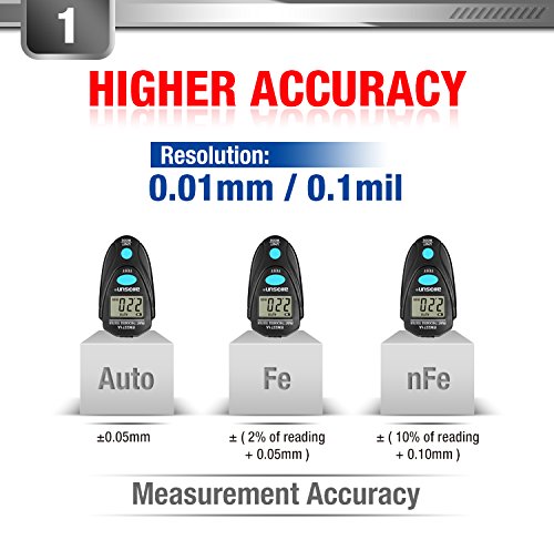 allsun EM2271A Digital Paint Gauge Thickness Meter, Car Mini Coating Paint Tester LCD 2.2mm/80mil Data Hold Black
