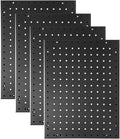 Heavy Duty Steel 4 Panel Metal Peg Board, Wall Pegs for Garage Organization, Garden Tools Storage (Black,32" X 24")