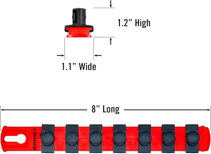 Ernst Manufacturing 8-Inch Magnetic Socket Organizer with 7 1/2-Inch Twist Lock Clips, Red (8412M-Red-1/2)