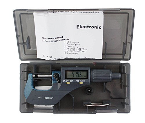 Accusize Industrial Tools 0-1''/0-25 mm by 0.00005''/0.001 mm 2 Key Electronic Digital Outside Micrometer, Metric/Imperial, Md71-0001