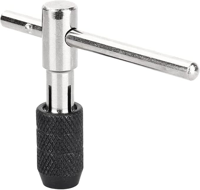 Mesee 6 Pcs Tap Wrench Tool Set, Adjustable T-Handle Ratchet Tap Holder Wrench Machine Screw Thread Metric Plug T-Taps with M3 M4 M5 M6 M8 Taps for Metal/Aluminum/Plastic/Wood