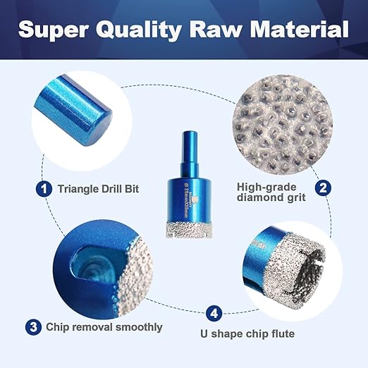 Dry Diamond Core Drill Bit Set,BRSCHNITT 2pcs/Pack 1 1/8 Inch (28mm) Diamond Hole Saw Core Drill Bit with Triangle Shank for Porcelain Tile Ceramic Stone Granite Marble