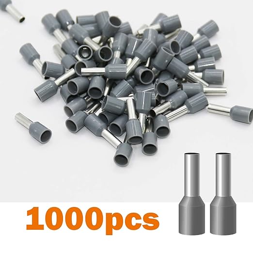 Fidioto Grey 1000pcs AWG12 Wire Ferrules Terminals Kit, Terminal Connector Wire Insulated Cord Pin Ends Terminals for Electric, Industrial, Chemical Industry, Power Control System, etc.