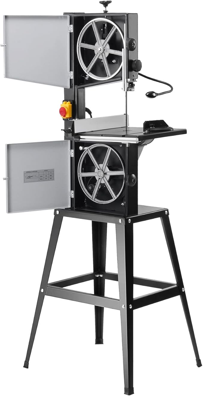 VEVOR Band Saw with Stand, 10-Inch, 560 & 1100 RPM Two-Speed Benchtop Bandsaw, 370W 1/2HP Motor with Metal Stand Optimized Work Light Workbench Fence and Miter Gauge, for Woodworking Aluminum Plastic