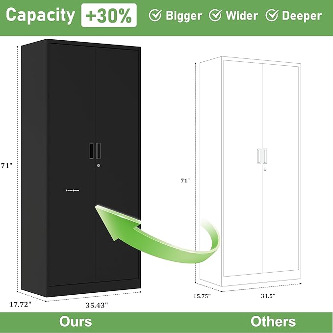 Big Metal Garage Storage Cabinet with Locking Doors, Lockable Heavy Duty Metal Tool Cabinet with Pegboard, Metal Utility Cabinet for Home, Office, Garage and Workshop, Black