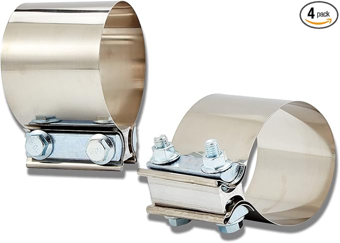 Butt Joint Band Clamps,Exhaust Muffler Clamp Exhaust Pipe Clamps Sleeve Stainless Steel (4, 3.5'')