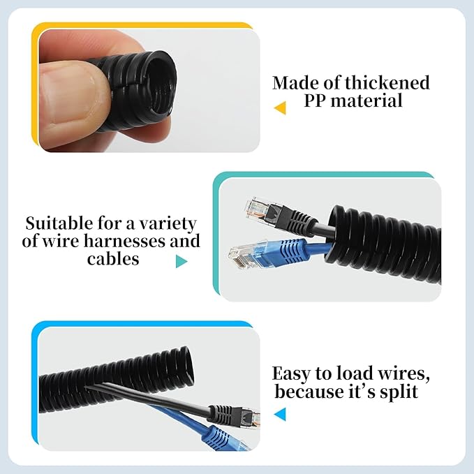 Split Loom Wire 1/4" X 100ft, 1/2" X 100ft, 3/8" X 100ft Electric Wires Covers Flexible Wire Loom Tubing Dog Cat Cord Protector Split Cable Sleeves (100ft)