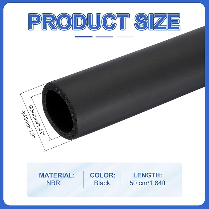 uxcell Pipe Insulation Tube Foam, 1-7/16" ID x 1/4" Thick x 1.64ft Foam Pipe Cover Non-Slip Hollow Tubing Guitar Air Conditioner Stand Fitness Equipment Handles, Black