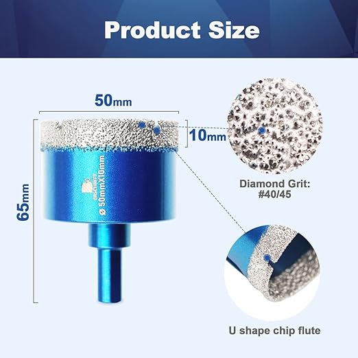 Dry Diamond Core Drill Bit Set,BRSCHNITT 2 Inch (50mm) Diamond Hole Saw Core Drill Bit with Triangle Shank for Porcelain Tile Ceramic Stone Granite Marble
