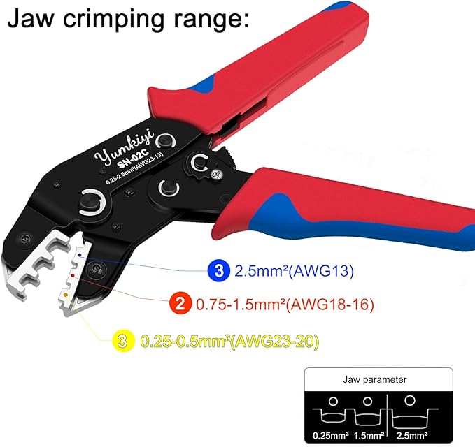 Crimping Tool - AWG23-13, Nylon Terminal，Pre-Insulated Terminal Crimpers, Compact Ratcheting Wire Crimper Tool for DIY, Automotive, and Marine Wiring (YmSN-02C)