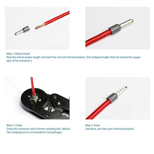 22AWG/0.5mm² Wire Ferrules White, 500pcs 22AWG Terminal Connector Kit, Wire Insulated Cord Pin Ends Terminals for Electric, Industrial, Chemical Industry, Power Control System, etc.