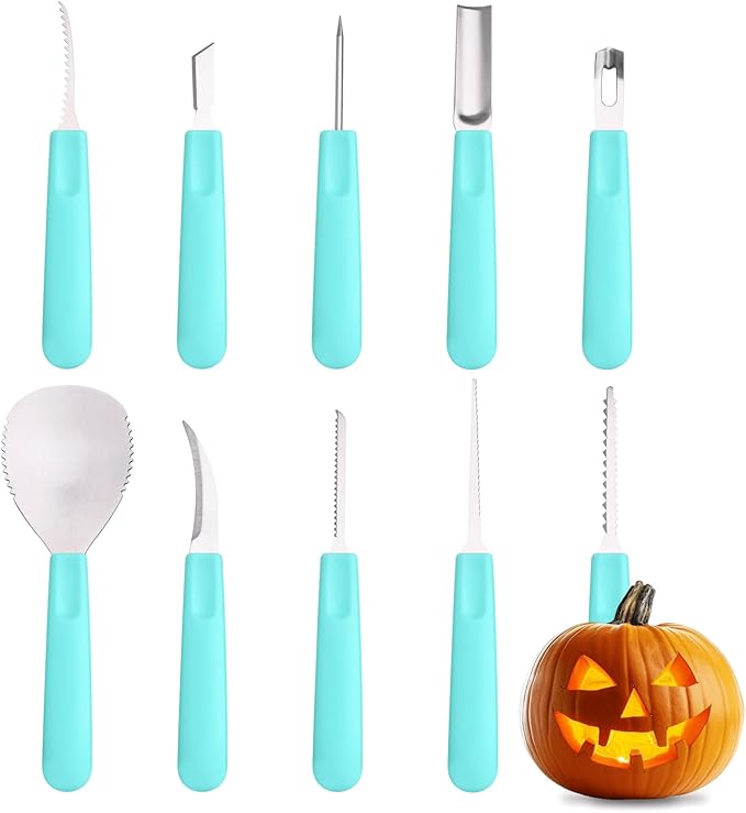 Pumpkin Carving Kit 10 pcs Acua Blue- Halloween Pumpkin Carving Kit Case - Complete Pumpkin Carving Set With Saw Pumpkin Carving Knife - Halloween Pumpkin Carving Tools