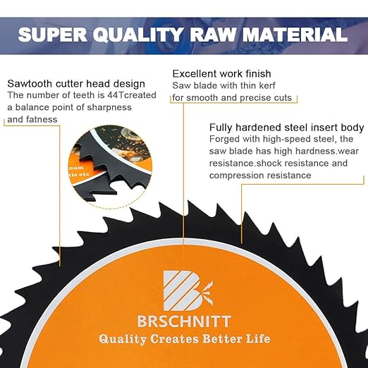 HSS Circular Saw Blade 3 3/8inch - BRSCHNITT 3pcs 44T 3/5"-3/8" Bore Cutting Discs for Cutting Wood, Copper, Aluminum, Plastic and Soft Metal