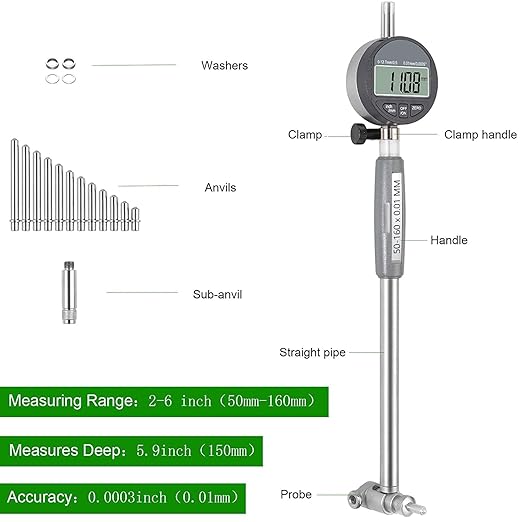HDLNKAK Digital Dial Indicator Bore Gauges (2"-6"/0.0005"), Engine Cylinder Measurement with Carbide anvils