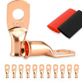 10PCS Battery Cable Ends, 6 Gauge Wire Connectors 1/4 Copper Wire Lugs, Bare Copper Eyelets with Heat Shrink Tubing by HOUSUN