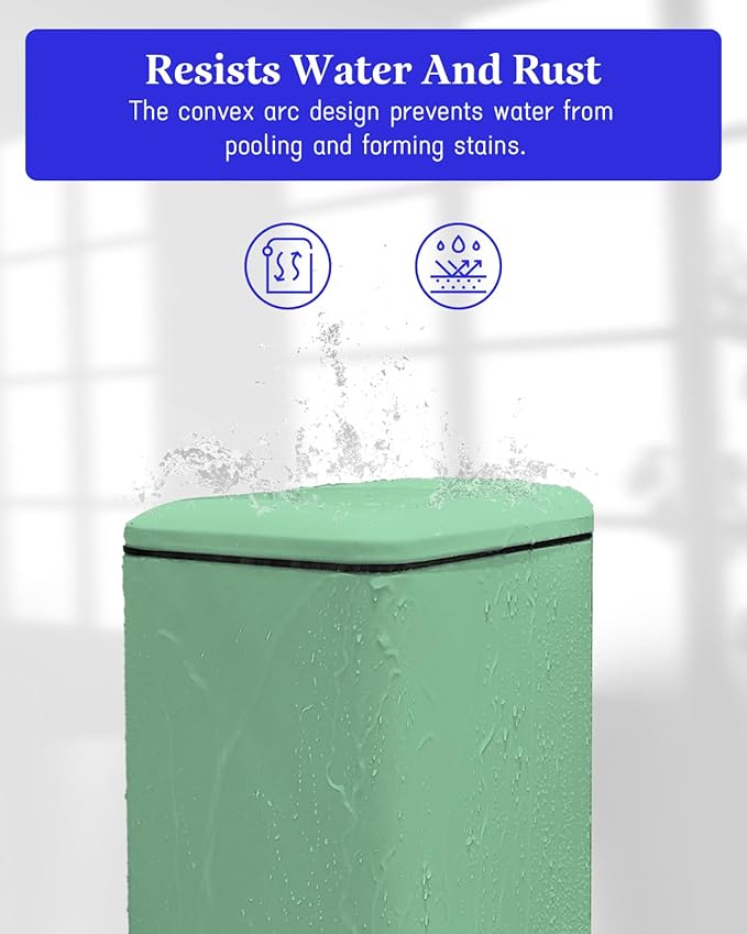 Rubbish Bin with Lid, 10 L, Stainless Steel Bathroom Waste Bin, Small Waste Bin, Pedal Bin, Stainless Steel for Bathroom, Bedroom and Office, Green