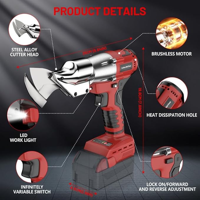 Cordless Sheet Metal Cutter for Mil-waukee 18V Battery, Electric Metal Shears with 360° Rotating Head, Torque 221 Ft-Lbs, Brushless Scissors for Stainless Steel, Metal, Iron（Battery Not Include)