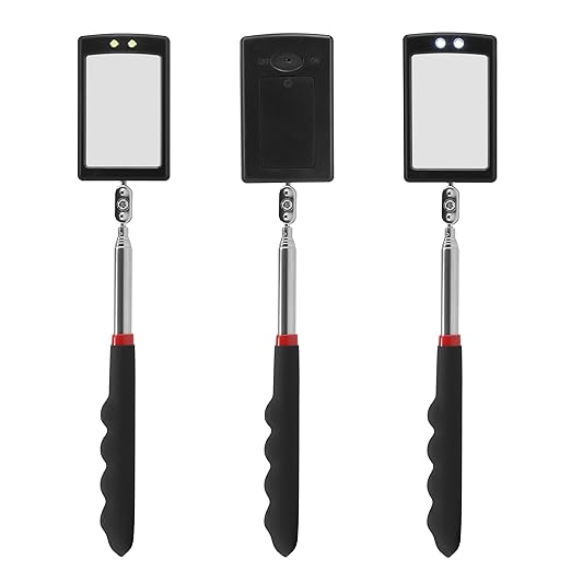 Lan-He Telescoping Inspection Mirror with 2 LED Lights extendable Machine Tool Inspection Mirrors 360 Swivel for Extra Viewing Dead Angle,Line of Obstacle Area Mechanic Automotive Gifts (3PCS)