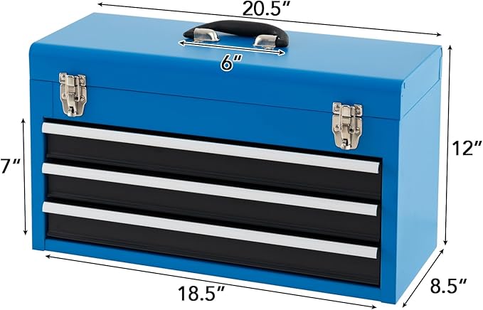 Goplus Tool Box with 3 Drawers, 4-Tier 20" Portable Tool Chest Organizer with Top Tool Tray, Auto Lock, Protective Liner, Handle, Steel Metal Small Toolbox for Gargae, Workshop, Home