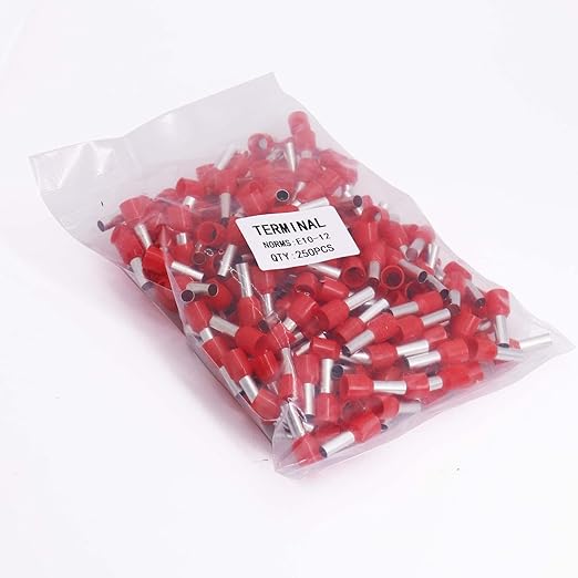 Fidioto AWG8 Wire Ferrules Terminals, 250pcs AWG8 Terminal Connector Wire Insulated Cord Pin Ends Terminals for Electric, Industrial, Chemical Industry, Power Control System, etc.